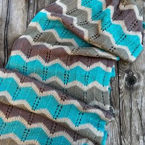 Turquoise + Taupe Chevron Woven Scarf - New